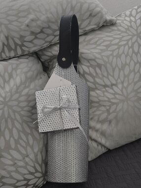 Harman Silver and Black Faux Leather Single Wine Carrier With 4 Coasters